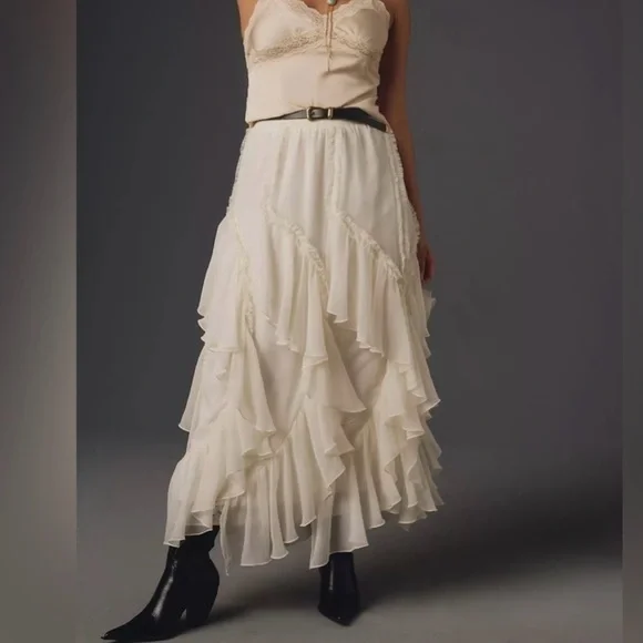 Anthropologie Cream Layered A-Line Skirt - Picture 4 of 9